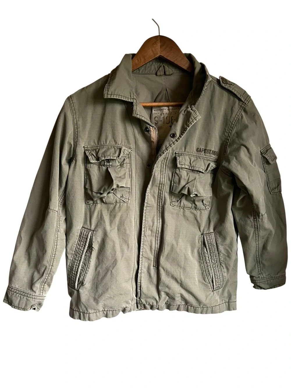 Vintage Y2K Gap Kids Large G-1969 Olive Military Field Jacket Utility Cargo 2007